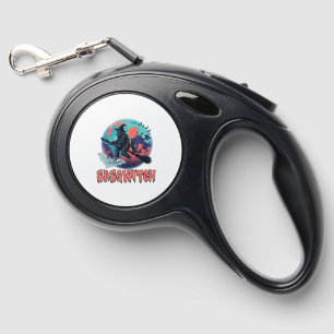 Sasqwitch Bigfoot Witch Broom Black Cat Moon Hallo Retractable Pet Leash