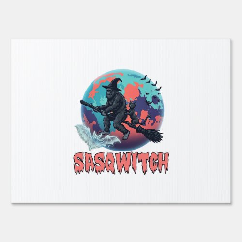 Sasqwitch Bigfoot Witch Broom Black Cat Moon Hallo Sign