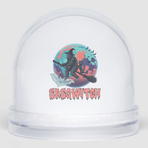 Sasqwitch Bigfoot Witch Broom Black Cat Moon Hallo Snow Globe