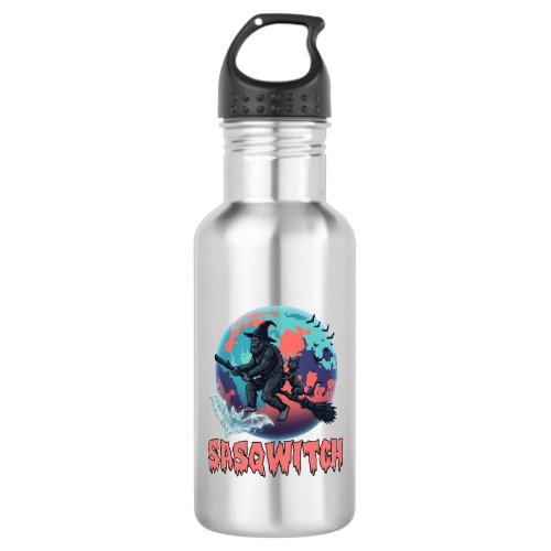 Sasqwitch Bigfoot Witch Broom Black Cat Moon Hallo Stainless Steel Water Bottle