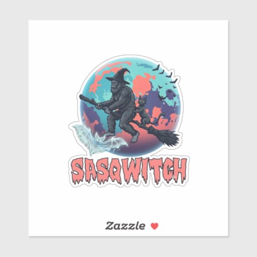 Sasqwitch Bigfoot Witch Broom Black Cat Moon Hallo Sticker