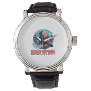 Sasqwitch Bigfoot Witch Broom Black Cat Moon Hallo Watch