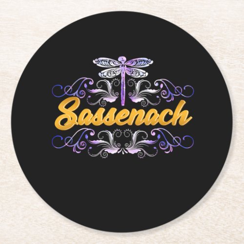 Sassenach Outlander Blue Dragonfly Round Paper Coaster