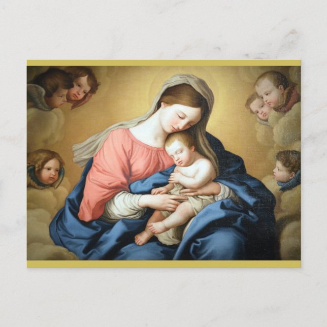 Sassoferrato Madonna and Child with Cherub Angels Holiday Postcard (Front)