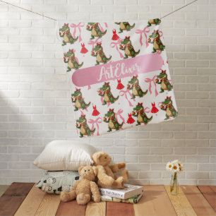 Sassy Alligator with ribbons, apples and dress  Baby Blanket