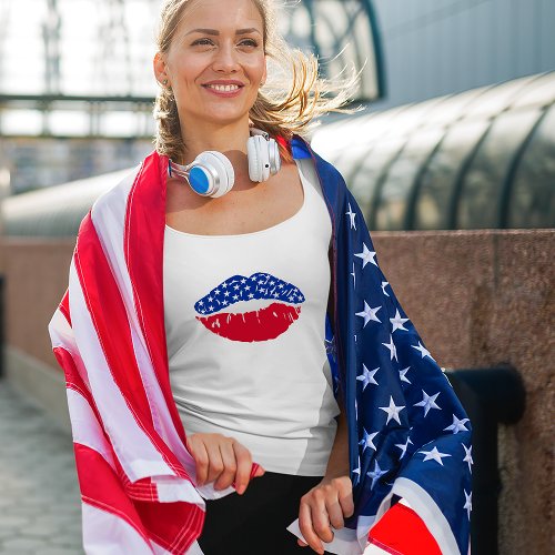 Sassy American Red White and Blue Lips Tank Top