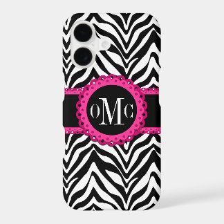 Sassy and Chic Zebra Print Pink Lace Monogram iPhone 17 Case