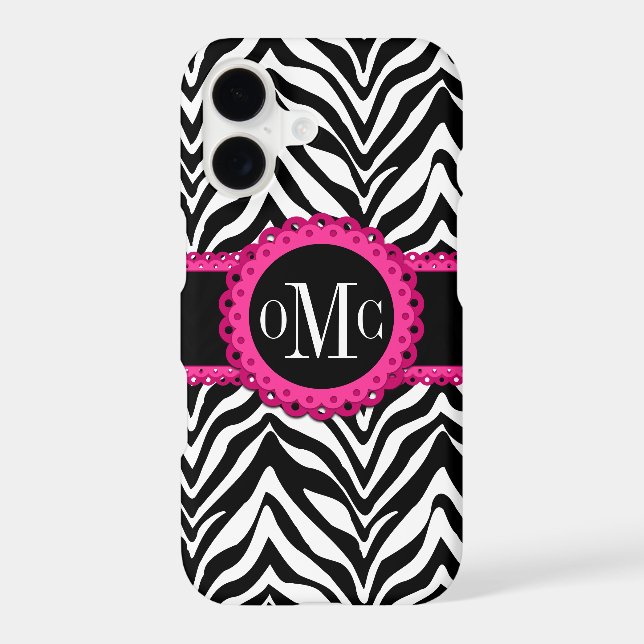 Sassy and Chic Zebra Print Pink Lace Monogram Case-Mate iPhone Case (Back)