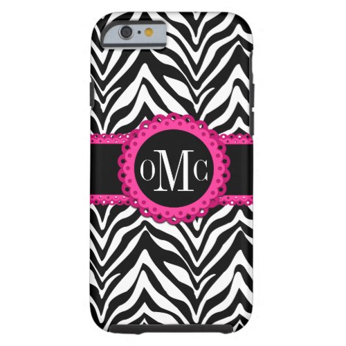 Sassy and Chic Zebra Print Pink Lace Monogram Tough iPhone 6 Case