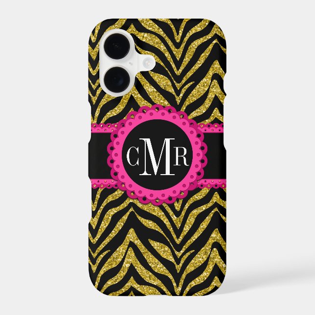 Sassy and Chic Zebra Print Pink Lace Monogram Case-Mate iPhone Case (Back)
