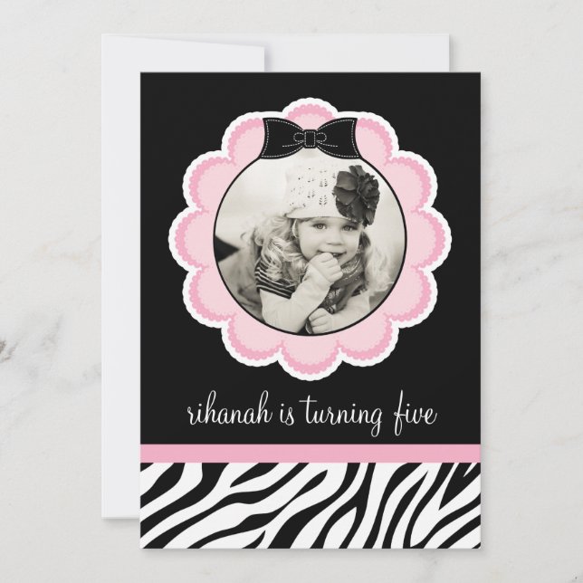 Sassy and Wild Zebra Birthday Party Invitation (Front)