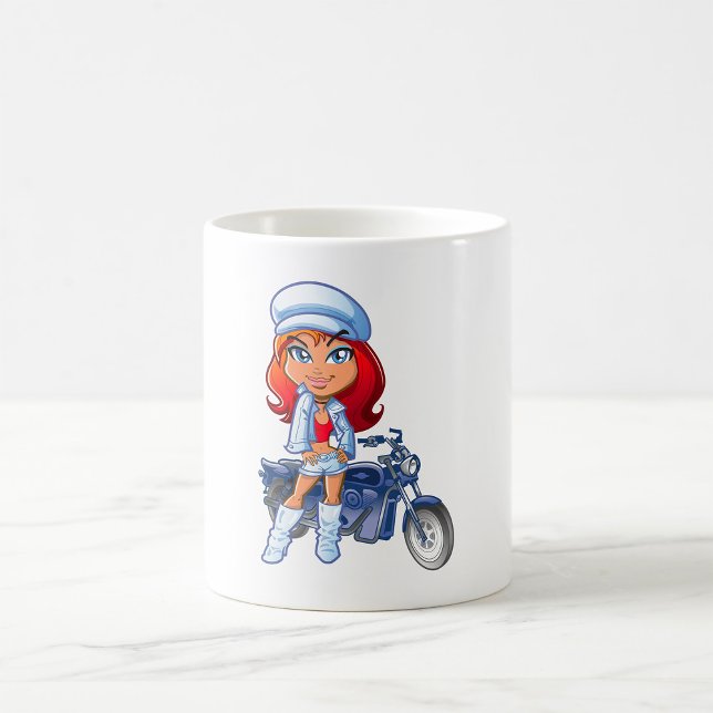 Sassy Biker Girl with Red Hair and Motorcycle  Coffee Mug (Creator Uploaded)