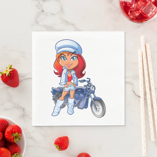 Sassy Biker Girl with Red Hair and Motorcycle  Napkins (Creator Uploaded)