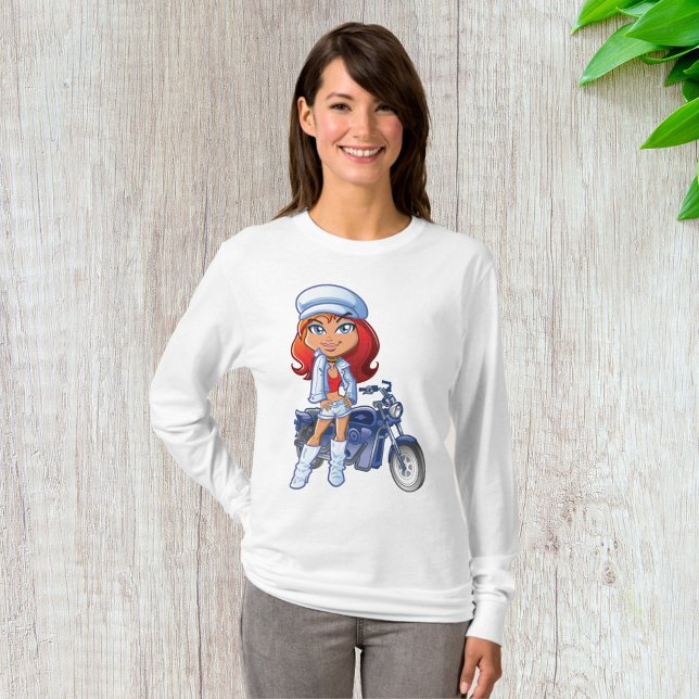 Sassy Biker Girl with Red Hair and Motorcycle  T-Shirt (Creator Uploaded)