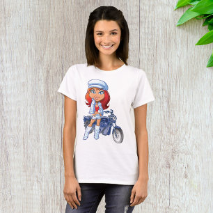 Sassy Biker Girl with Red Hair and Motorcycle  T-Shirt