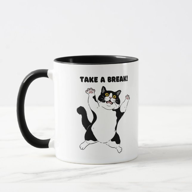 Sassy Black Cat Coffee Mug – Take a Break Reminder (Left)