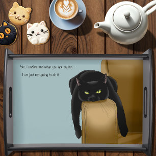 Sassy Black Cat Funny Cat Humor Blue Serving Tray