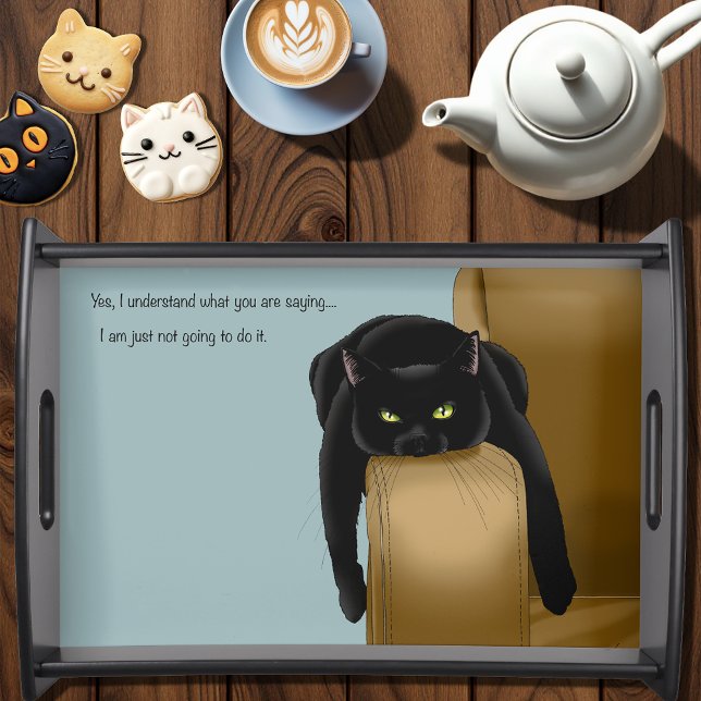 Sassy Black Cat Funny Cat Humor Blue Serving Tray (Creator Uploaded)