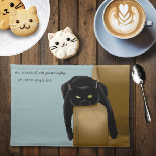 Sassy Black Cat Funny Tired Humor Blue Cloth Placemat