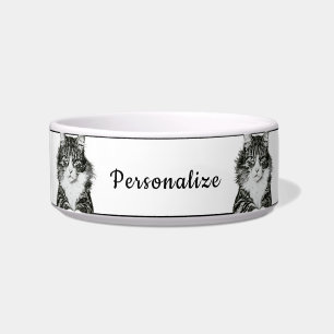 Sassy Black & White Cat Personalized Bowl Design