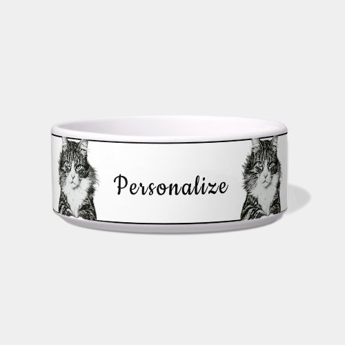 Sassy Black & White Cat Personalized Bowl Design