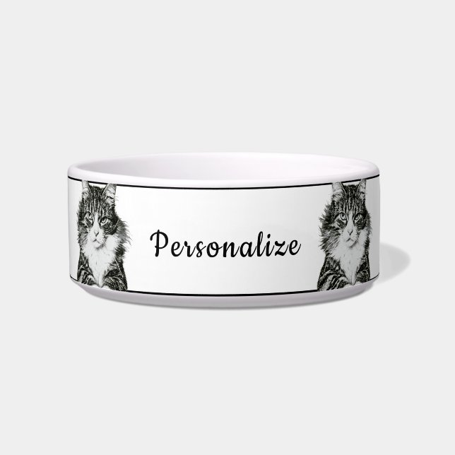 Sassy Black & White Cat Personalized Bowl Design (Front)