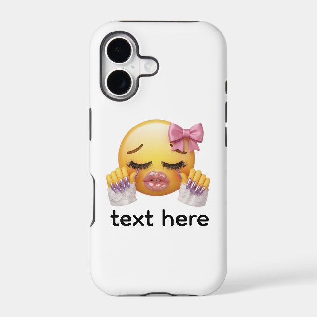 Sassy Blushing Emoji with Pink Bow & Long Nails  iPhone Case (Back)