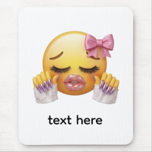 Sassy Blushing Emoji with Pink Bow & Long Nails  Mouse Pad