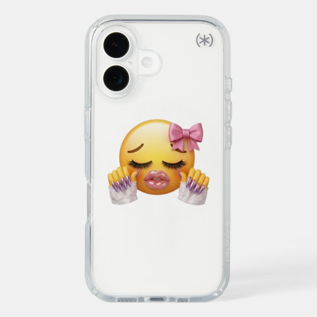 Sassy Blushing Emoji with Pink Bow & Long Nails  Speck iPhone Case (Front)