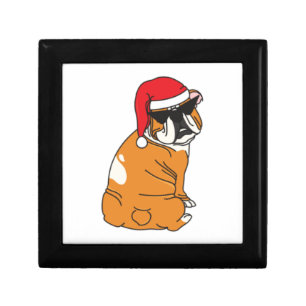 Sassy Bulldog in Santa Hat   Gift Box