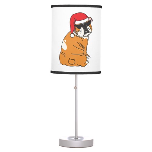 Sassy Bulldog in Santa Hat   Table Lamp