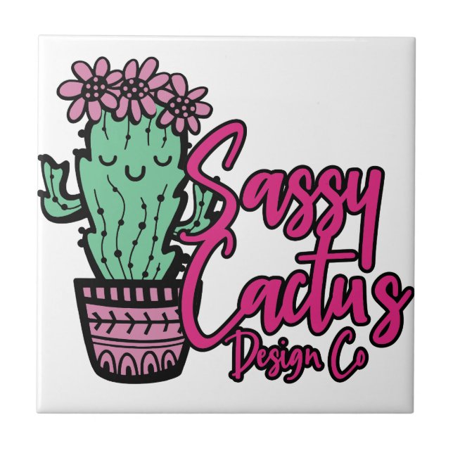 SASSY CACTUS DESIGN GO [logo 1] Ceramic Tile (Front)