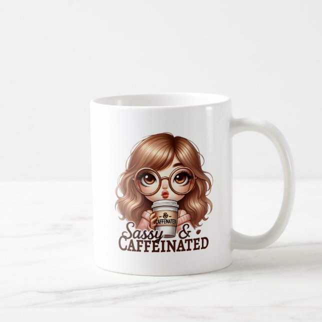 Sassy & Caffeinated - Cute Girl with Oversized Gla Coffee Mug (Right)