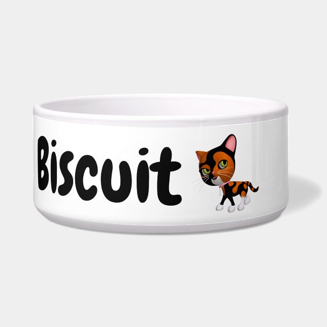 Sassy Calico Cat Ceramic Pet Bowl (Front)