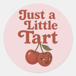 Sassy Cherry Just a Little Tart Retro Red & Pink Classic Round Sticker