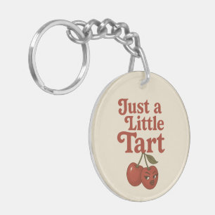 Sassy Cherry Just a Little Tart Retro Red & Pink Keychain