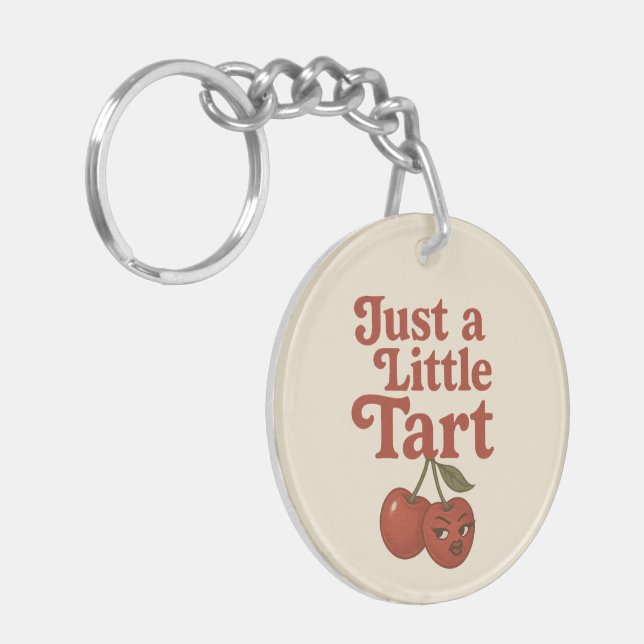 Sassy Cherry Just a Little Tart Retro Red & Pink Keychain (Front Left)