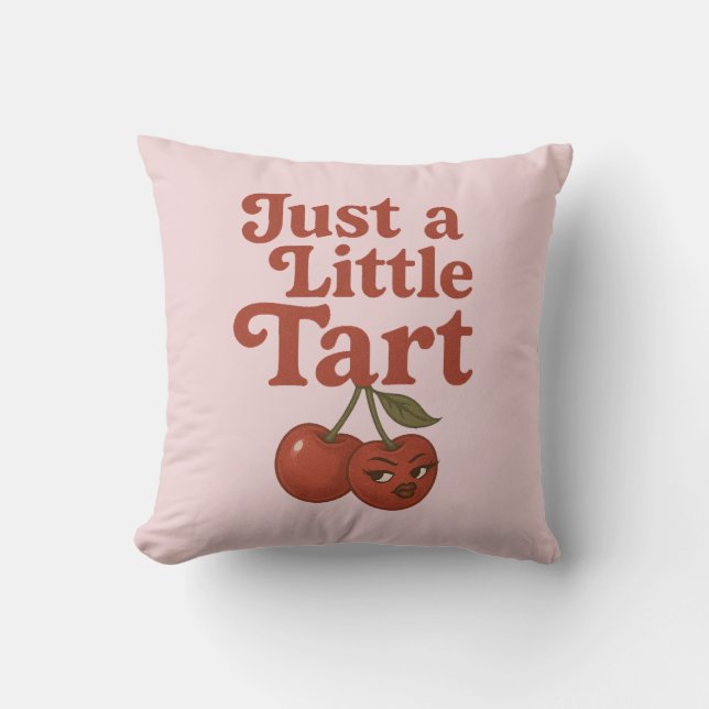 Sassy Cherry Just a Little Tart Retro Red & Pink Throw Pillow (Front)