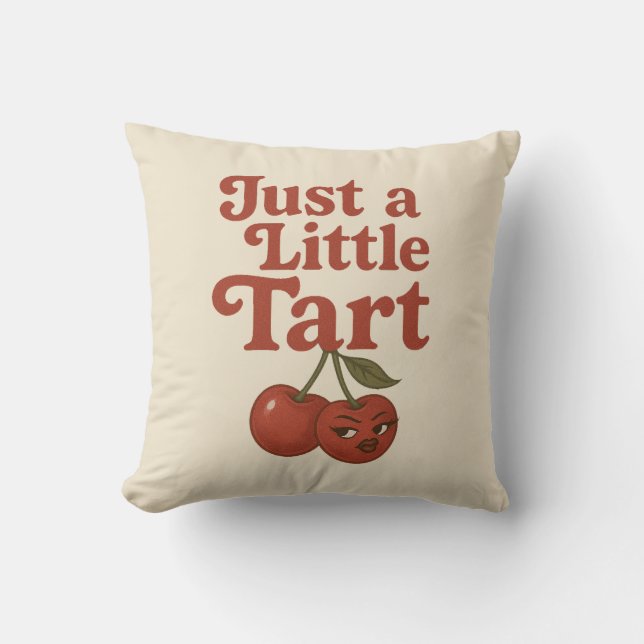 Sassy Cherry Just a Little Tart Retro Red  Throw Pillow (Front)