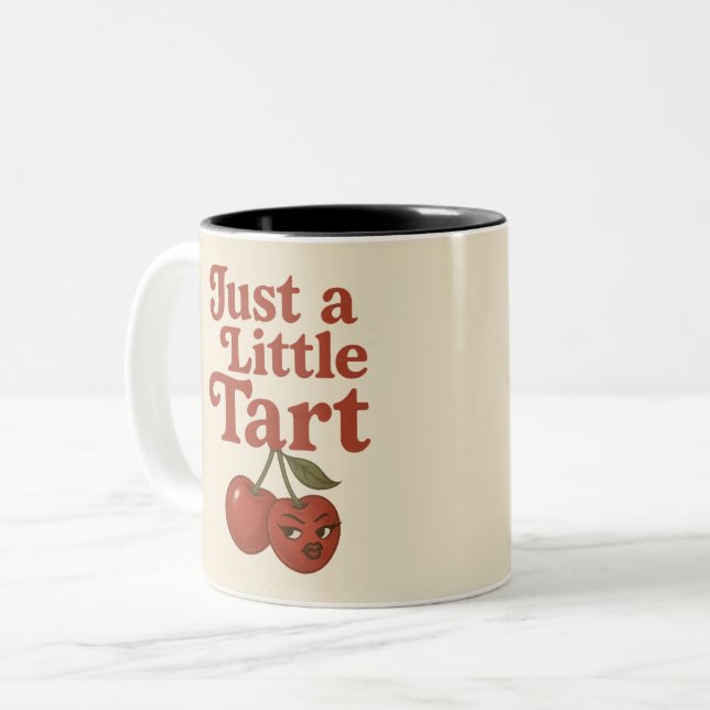 Sassy Cherry Just a Little Tart Retro Red  Two-Tone Coffee Mug (Front Left)