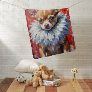 Sassy Chihuahua Dog in Fluffy Winter Fur Collar Baby Blanket