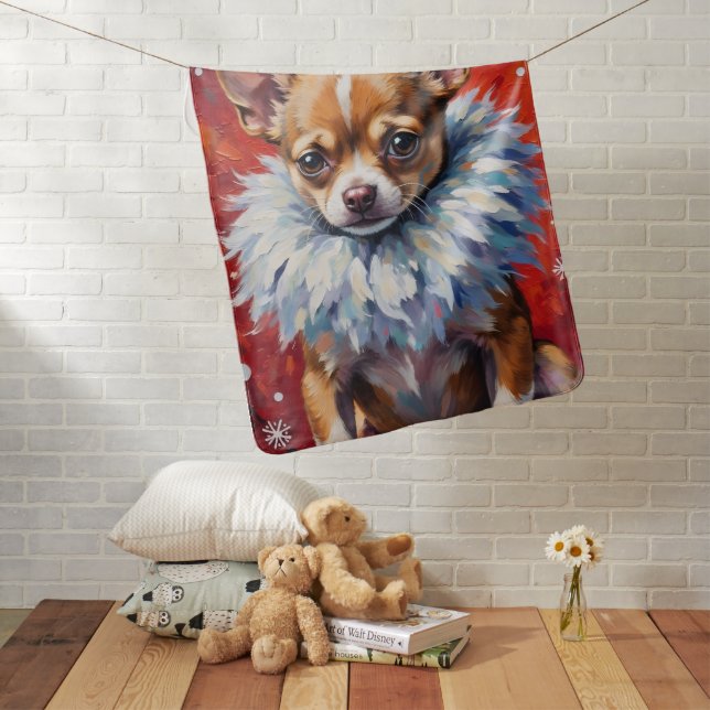 Sassy Chihuahua Dog in Fluffy Winter Fur Collar Baby Blanket (In Situ)