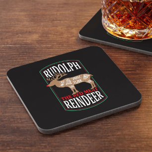 Sassy Christmas Home Bar Decor - Rudolph Meat Cuts Beverage Coaster