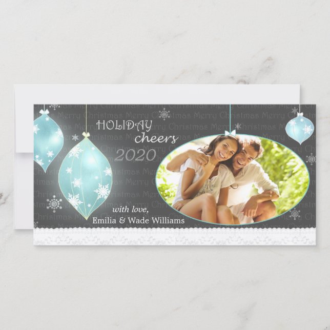 Sassy Christmas Ornaments New Couple Photo Holiday Card (Front)