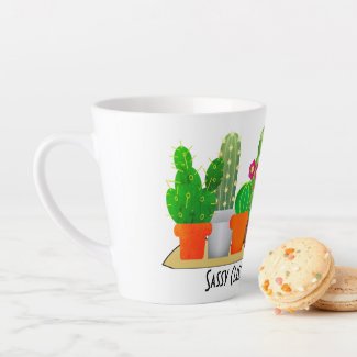 Sassy Classy Cactus Plant Lady Watercolor Latte Mug