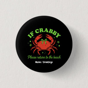Sassy Coastal Crab Beach Aesthetic Bow Vintage Button