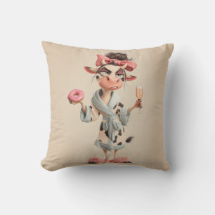 Sassy Cow in Spa Mode Throw Pillow