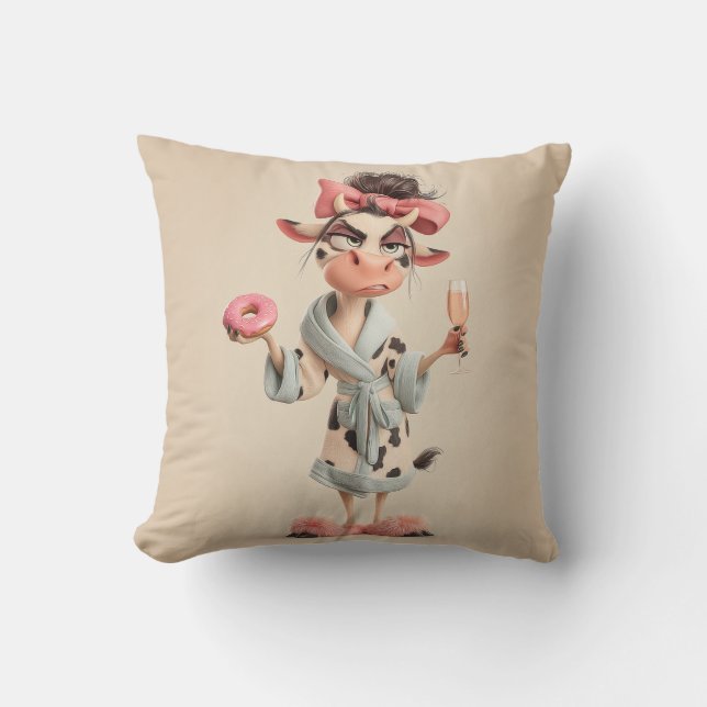 Sassy Cow in Spa Mode Throw Pillow (Front)