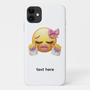 Sassy Crying Emoji with Pink Bow and Nails iPhone 11 Case