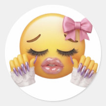 Sassy Crying Emoji with Pink Bow and Nails